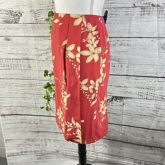 Judith Hart Skirt size 12 Coral Tan Floral Tropical Faux Wrap Pencil Knee Hawaii - Picture 12 of 14